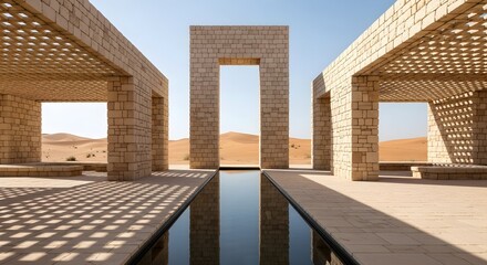 Luxury Desert Resort Architecture with Pool and Sand Dunes in Dubai, United Arab Emirates