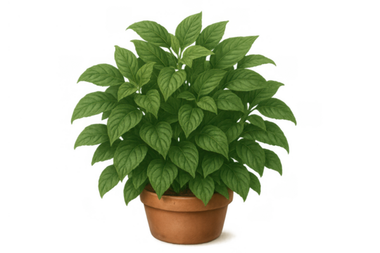 Lush green houseplant growing in a terracotta pot, adding natural decor and fresh botanical elements on transparent background - Powered by Adobe