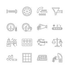 Explore detailed industrial processes and manufacturing stages in this modern line art, perfect for illustrating engineering, production, and quality control workflows originally as vector graphic