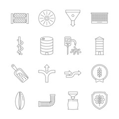Sleek icons representing grain processing and agricultural technology, ideal for modern farming and food production visuals, originally a scalable vector graphic