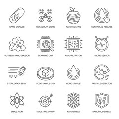 Modern line icons showcase nanotechnology and scientific research, perfect for medical advancements, pharmaceutical innovations, and cutting-edge science presentations