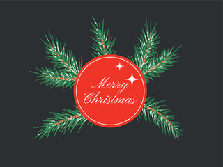 Merry christmass stickers label with pine branch