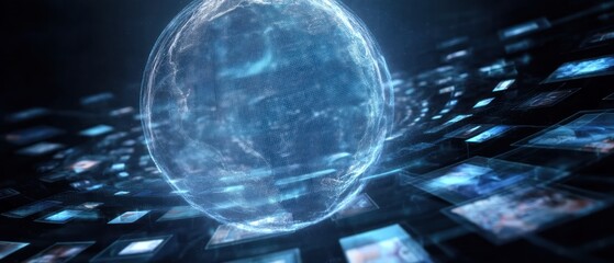 Abstract futuristic sphere with digital imagery