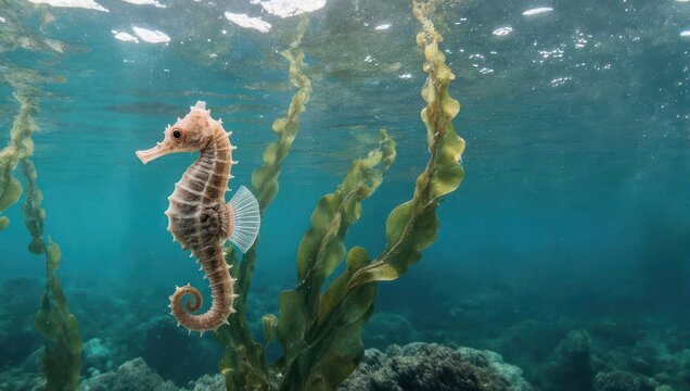 Seahorse in Kelp Forest - A Delicate Marine Creature.