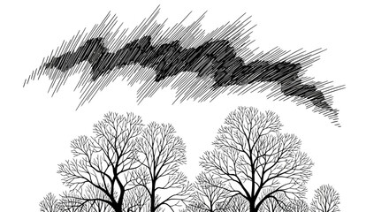 Obraz premium Monochromatic landscape with textured sky above barren trees artistic rendering