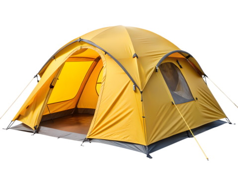 Yellow camping tent isolated on transparent background