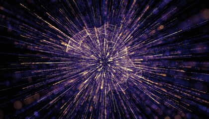 Abstract Networked Brain Formed by Glowing Particles Emitting Light Rays