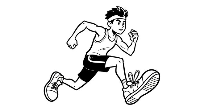 Dynamic monochrome illustration depicting a determined athlete during intense sprint action