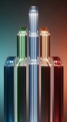 Abstract Neon Bar Graph with Glowing Lines and Metallic Finish, Colorful Data Visualization for Business and Technology Concepts