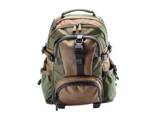 Military style backpack isolated on transparent background