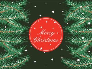 Merry christmasswith with pine branch decoration background