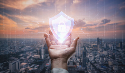 Digital security shield providing network protection and data privacy. This represents a firewall or antivirus system safeguarding against cyber threats, ensuring total safety. Fermion