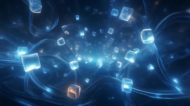 Seamless Loop: Abstract Qubits Dynamically Shifting States in Cold Deep Blue Quantum Void