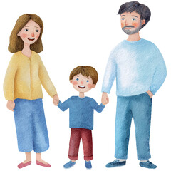 happy boy with his dad and mom