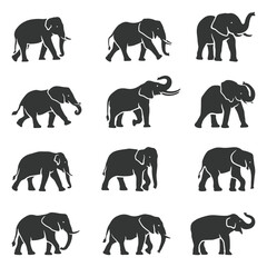 Diverse Collection of Stylized Elephant Silhouettes