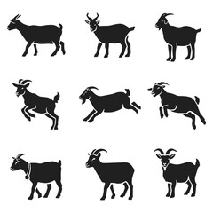 Collection of Various Goat Silhouettes and Icons