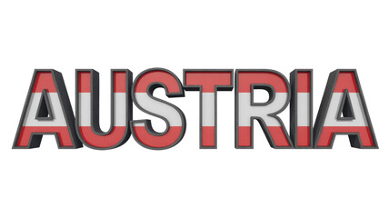 Bold 3D letters spelling 'AUSTRIA' are textured with the vibrant red and white stripes of the Austrian national flag. background removed