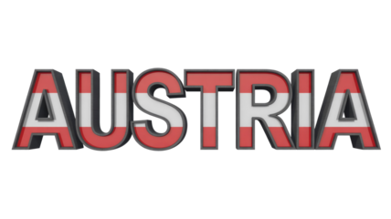 Bold 3D letters spelling 'AUSTRIA' are textured with the vibrant red and white stripes of the Austrian national flag. background removed