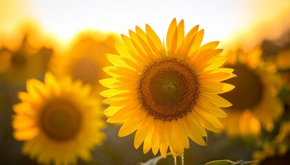 Fototapeta premium A vibrant sunflower beaming with intense golden light, Generated with AI.