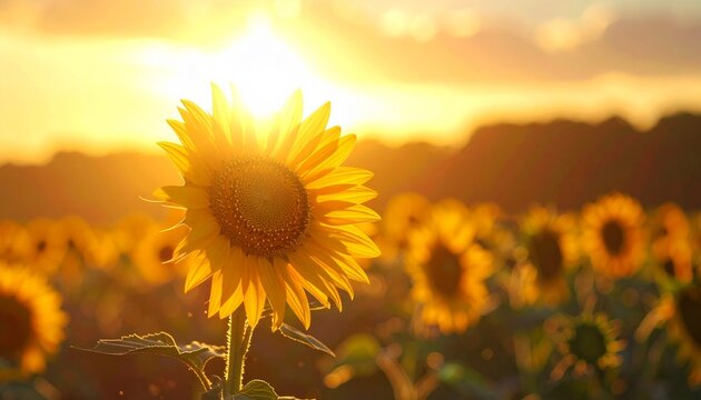 A vibrant sunflower beaming with intense golden light, Generated with AI.