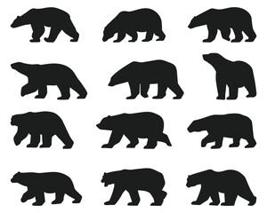 Polar Bear Silhouettes Set on black color