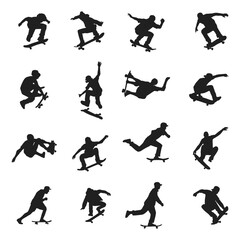 Collection of Skateboarder Action Silhouettes