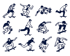 Collection of Freestyle Skateboarder Action Poses