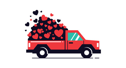 Delivering love with a red pickup truck overflowing with hearts, perfect for Valentine's Day promotions and expressing affection on social media posts