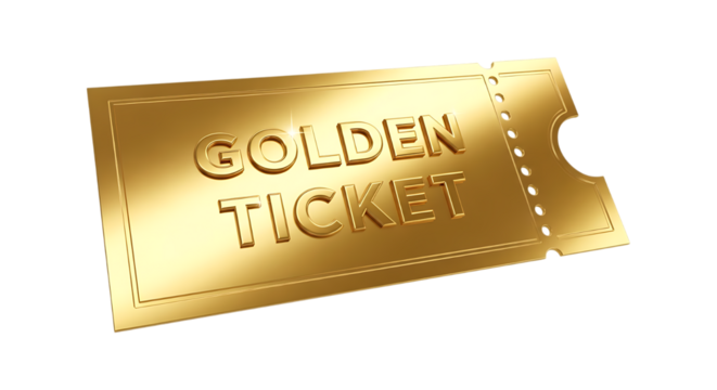 Golden ticket isolated on transparent background