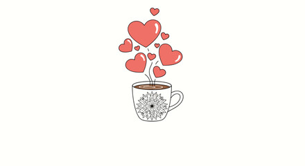 Start your day with love and coffee a delightful design featuring hearts rising from a charming floral cup perfect for Valentine's Day or a sweet greeting