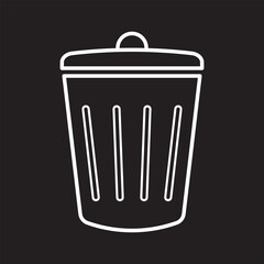 Trash bin silhouette icon on black background.