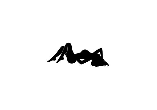 Reclining Woman Silhouette &mdash; Minimal , beauty, fashion, bar and night club girl, modern girl &mdash;Pin‑Up Style Black on White