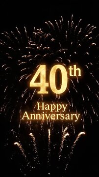 Golden 40th Happy Anniversary Fireworks Celebration Loop
