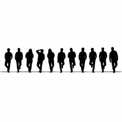 Silhouettes of People Walking in a Row.