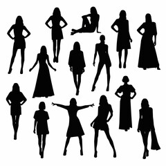 Silhouettes of diverse women in various poses and outfits.