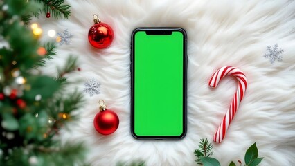 Green screen smartphone screenshot on Christmas Background