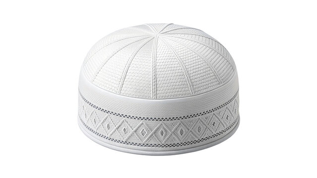 Traditional White Muslim Prayer Cap Taqiyah Isolated on Transparent Background