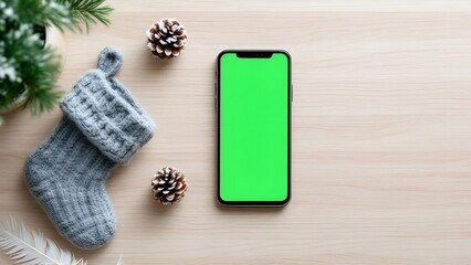 Green screen smartphone screenshot on Christmas Background