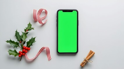 Green screen smartphone screenshot on Christmas Background