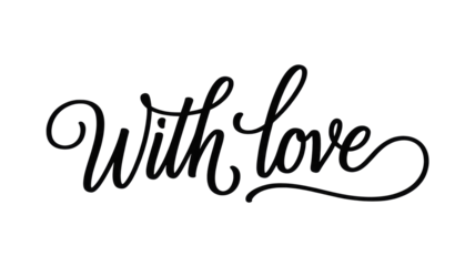 Elegant black script calligraphy reads 'With love' on a dark transparent background, perfect for heartfelt messages, greetings, or romantic designs. background removed