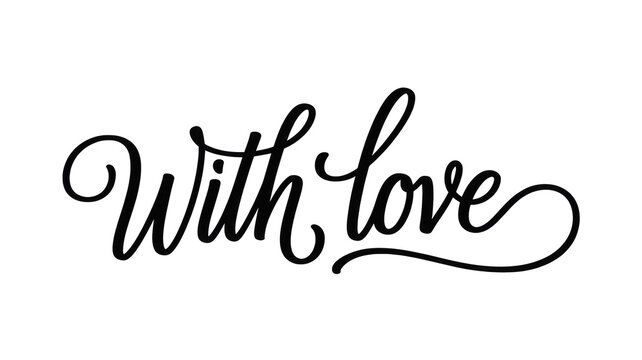 Elegant black script calligraphy reads 'With love' on a dark transparent background, perfect for heartfelt messages, greetings, or romantic designs. background removed
