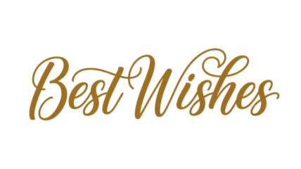 Elegant 'Best Wishes' text in a shimmering golden script font on a solid dark transparent background, perfect for greetings and celebrations. background removed
