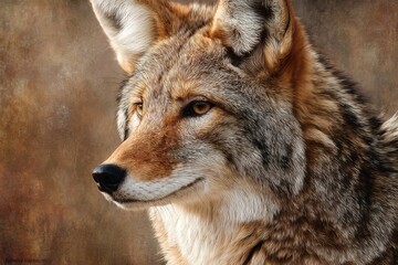 Fototapeta premium Coyote stands majestically, showcasing its sharp features and confident demeanor in a natural setting at dusk, reflecting the beauty of wildlife in its habitat