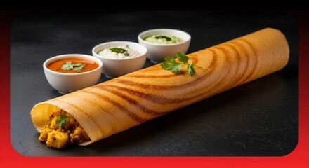 Masala dosa with potato filling. South Indian restaurant best seller.