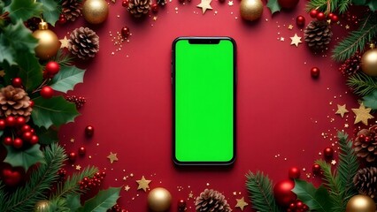 Green screen smartphone screenshot on Christmas Background