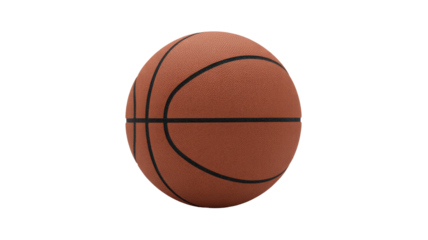 A classic orange-brown basketball with black seams, perfectly centered against a clean, solid dark transparent background, ready for play. background removed