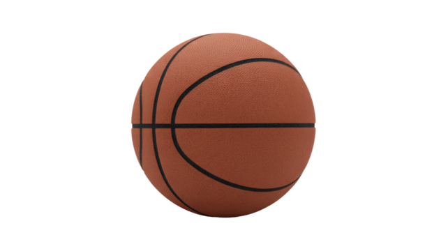 A classic orange-brown basketball with black seams, perfectly centered against a clean, solid dark transparent background, ready for play. background removed