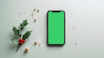 Green screen smartphone screenshot on Christmas Background