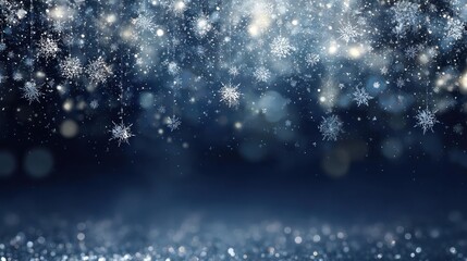 Obraz premium Magical winter wonderland with falling snowflakes and sparkling bokeh lights creating a festive and enchanting holiday atmosphere