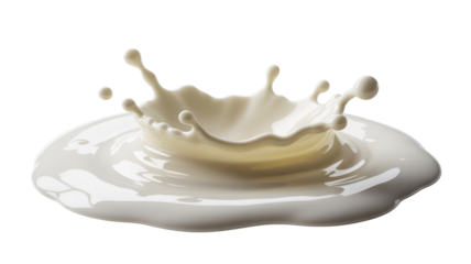 Dynamic white milk splash creating a beautiful crown shape and vibrant ripples, perfectly isolated against a solid transparent background, conveying freshness. background removed